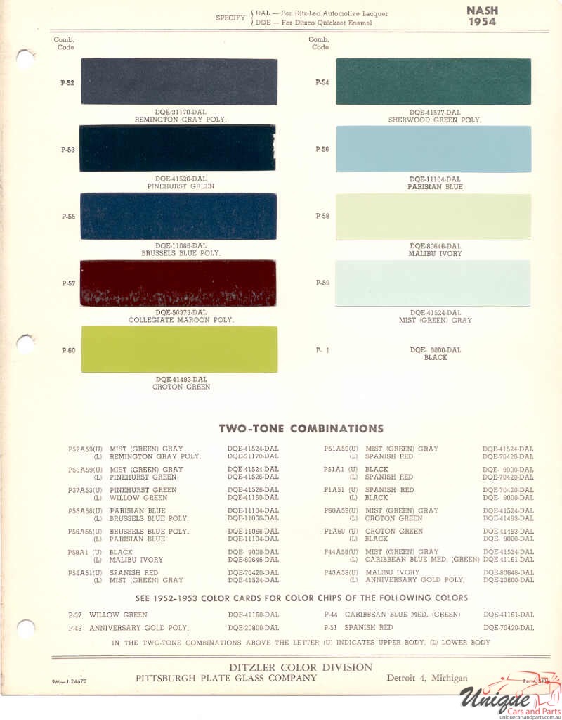 1954 Nash Paint Charts PPG 1